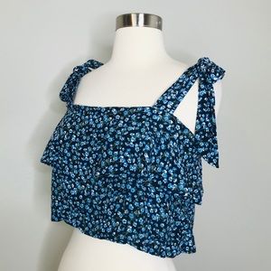 Faithful the brand Floral Shoulder Tie Crop Top